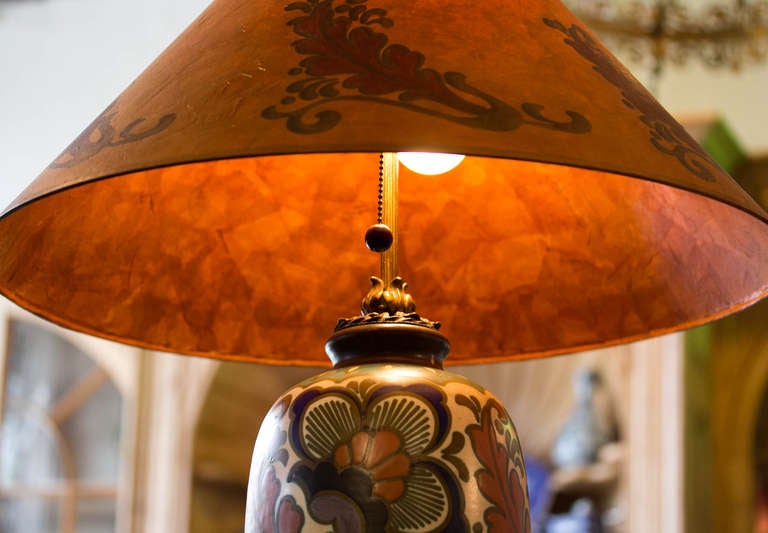 Gouda Pottery Bronze & Iron Base Table Lamp with Matching Custom Shade 1