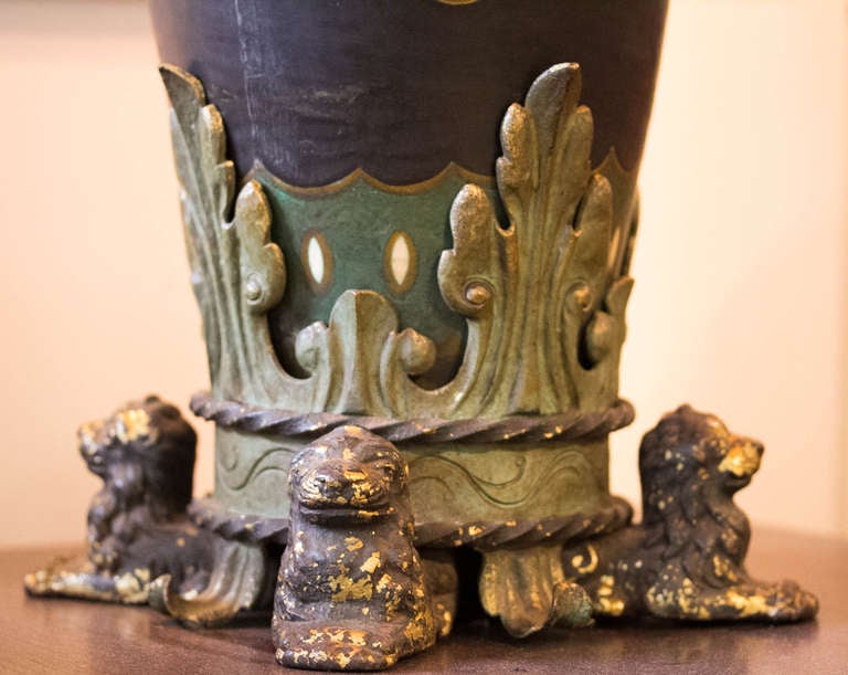 Gouda Pottery Bronze & Iron Base Table Lamp with Matching Custom Shade 3