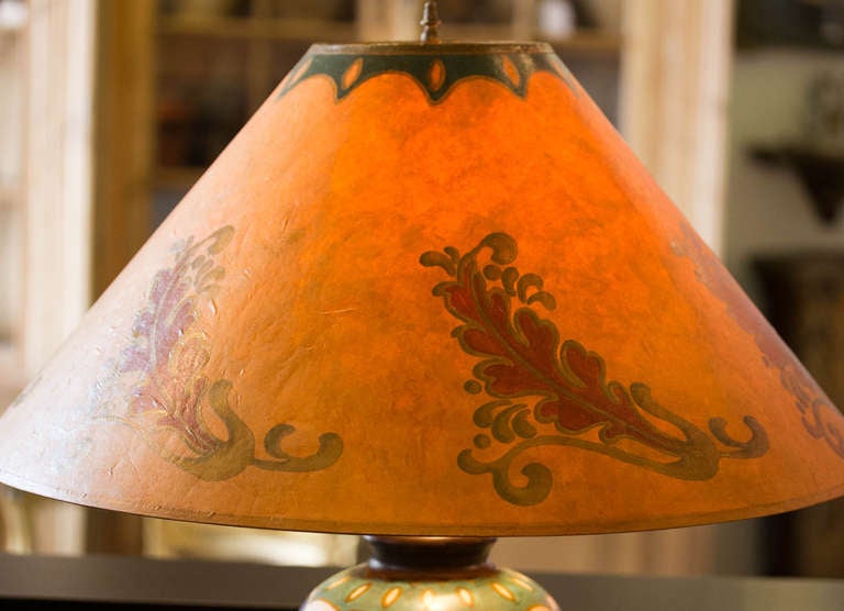 Gouda Pottery Bronze & Iron Base Table Lamp with Matching Custom Shade 4