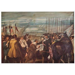 Antique The Surrender of Breda (After Velazquez) Large Framed Oil Painting on Canvas