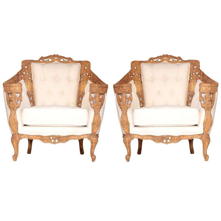 Unique Pair of Antique Barrel Chairs at 1stdibs