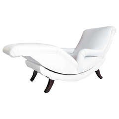 White Leather Mid-century Chaise