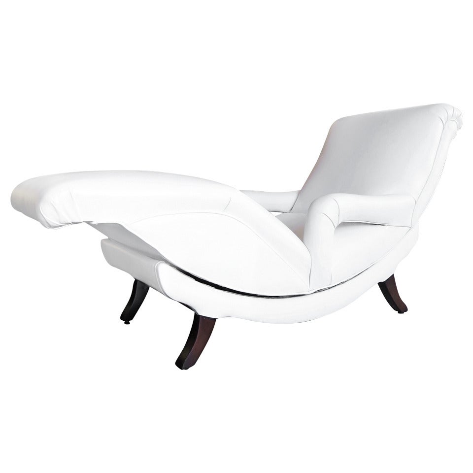White Leather Mid-century Chaise For Sale