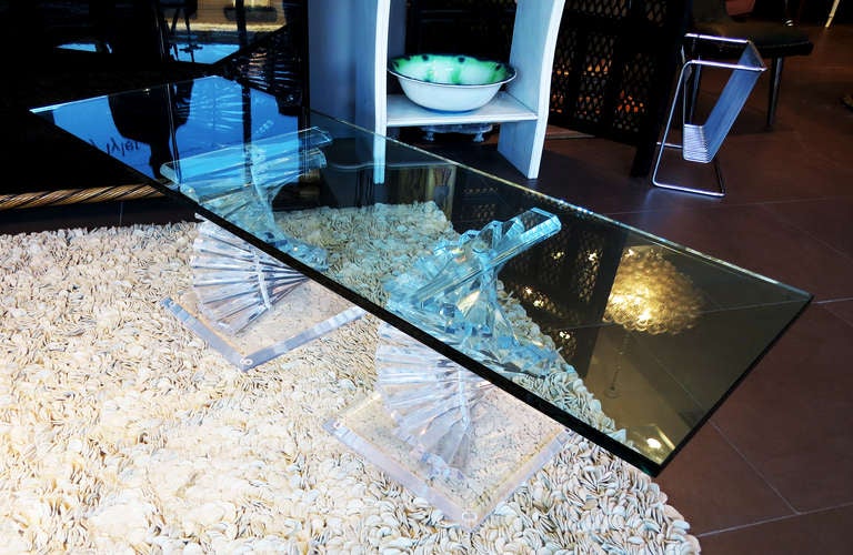 Late 20th Century 1970s Spiral Lucite/Glass Coffee Table