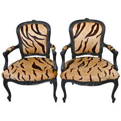 Pair of Louis XV Style Chairs in Dyed Tiger Hyde