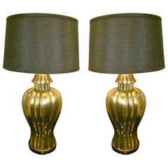 Pair Large Frederick Cooper Brass Lamps, c. 1970-80