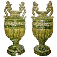 Pair Impressive Majolica Urns by Jerome Massier Fils, Vallauris c. 1870-1880
