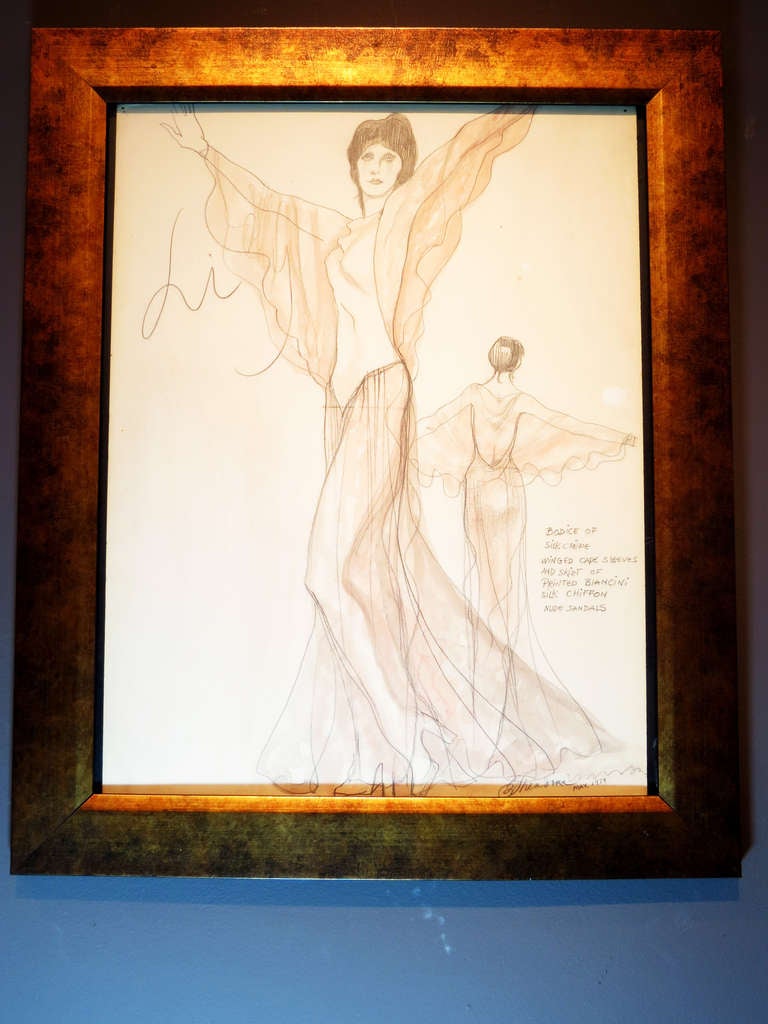 This original costume sketch was done by Theodora Van Runkle in 1974 for Lily Tomlin's television special.

Theodora Van Runkle first did the costumes for the movie Bonnie & Clyde, for which she won an Academy Award nomination.  She also got two