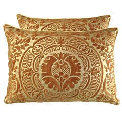 Pair Vintage Fortuny Pillows with Orsini Pattern