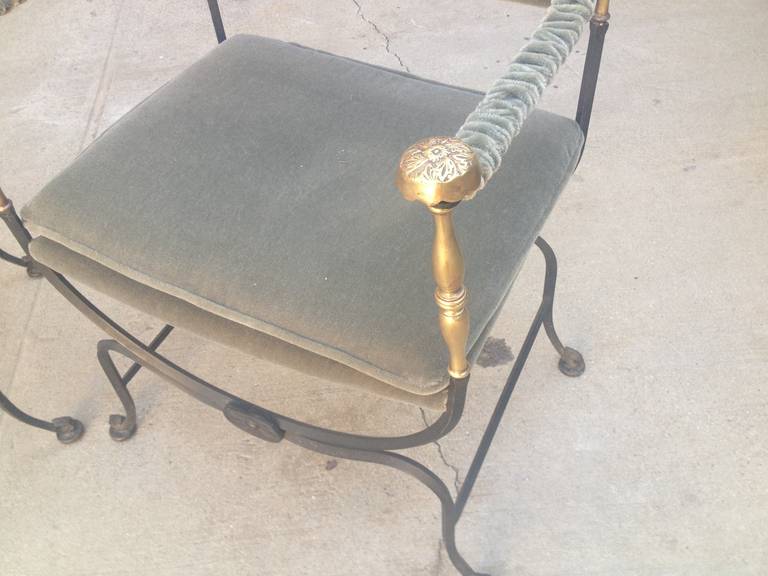 Set of Four French Iron and Velvet Chairs In Excellent Condition In Los Angeles, CA