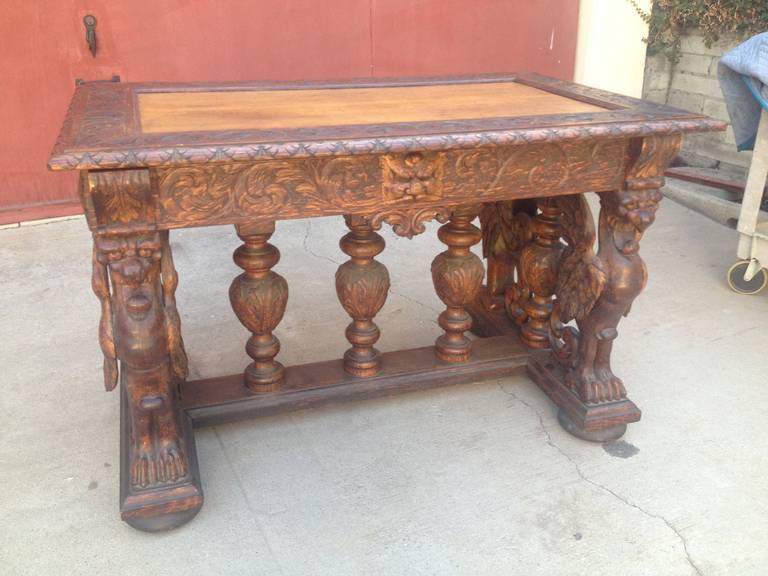 Stunning carved, late 19th century library desk