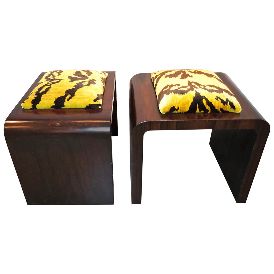 Pair of Art Deco Stools Upholstered in Scalamandre Le Tigre