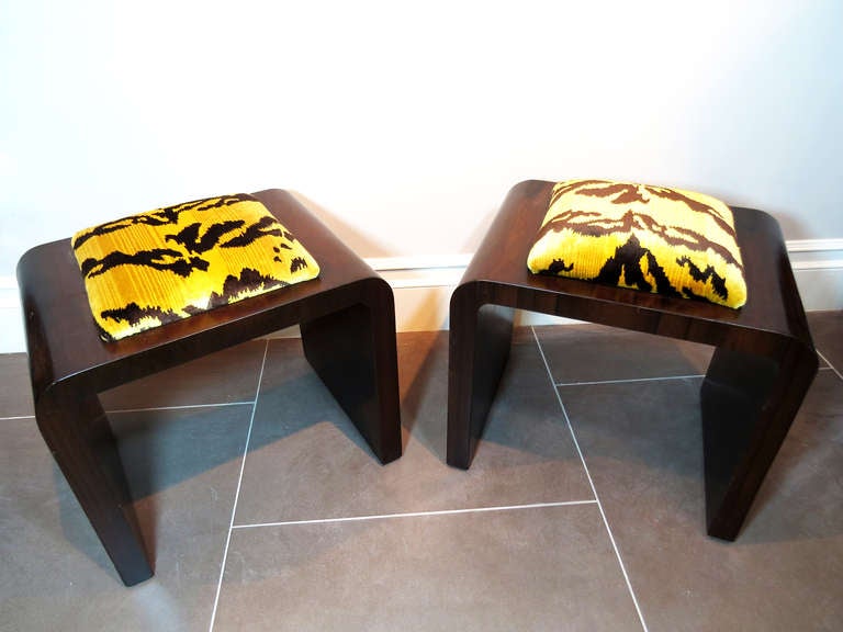Pair of Art Deco Stools Upholstered in Scalamandre Le Tigre 2