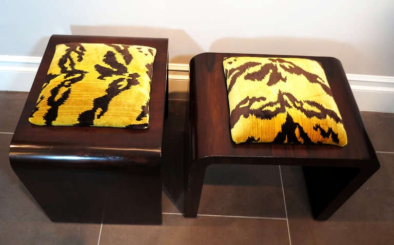 Pair of Art Deco Stools Upholstered in Scalamandre Le Tigre 1