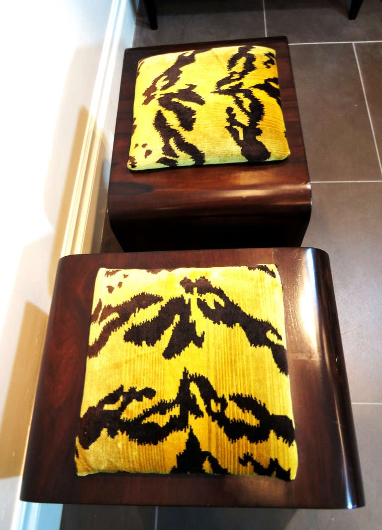 Mid-20th Century Pair of Art Deco Stools Upholstered in Scalamandre Le Tigre