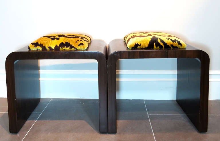 Pair of Art Deco Stools Upholstered in Scalamandre Le Tigre In Excellent Condition In Los Angeles, CA