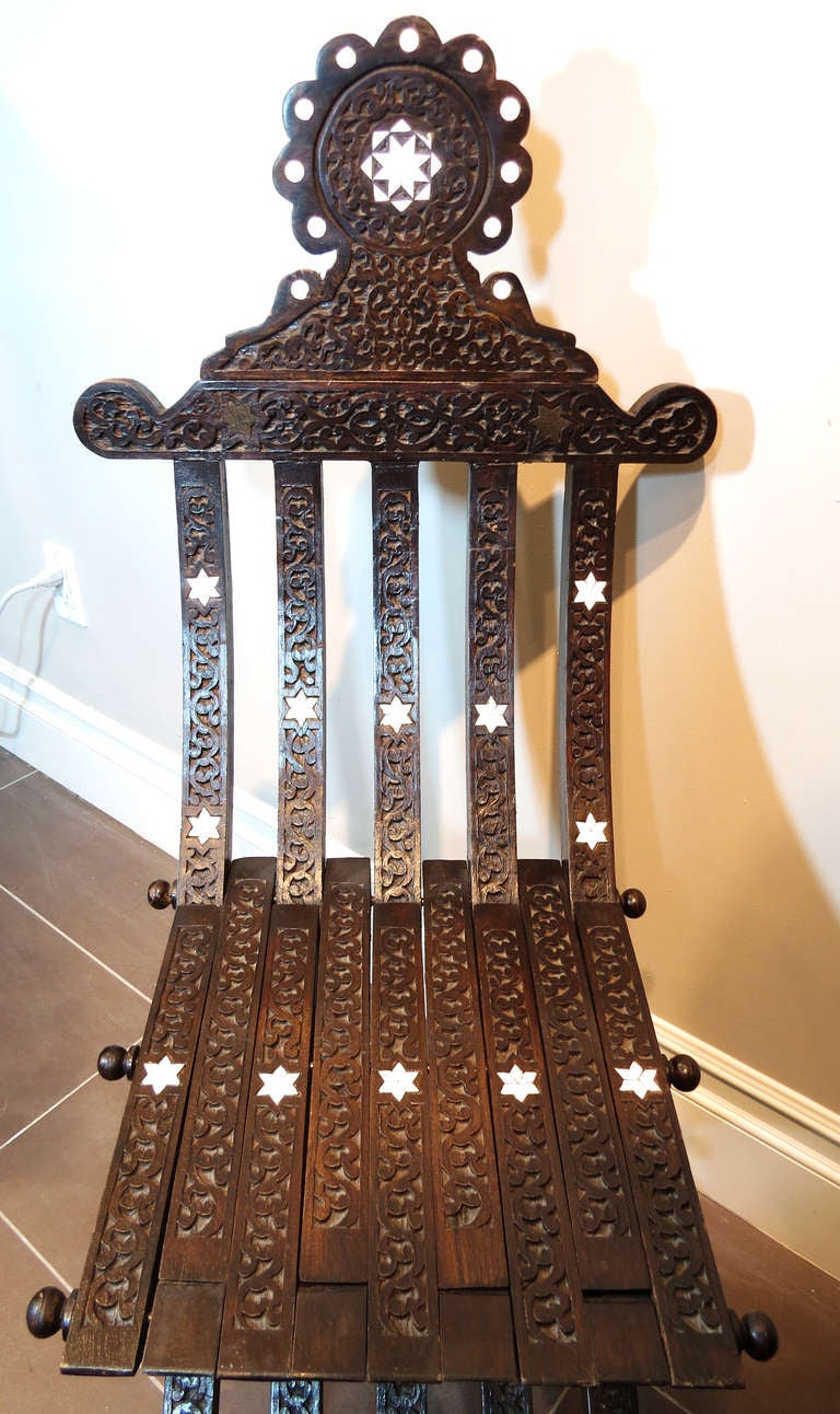 Pair of Moroccan Carved Folding Chairs 3