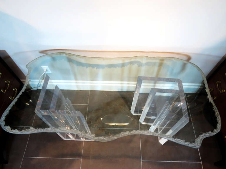 Late 20th Century 1970s Lucite and Glass Table
