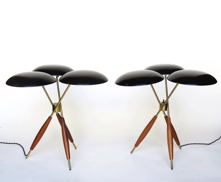 Pair of Rare Gerald Thurston for Tripod Lamps for Lightolier 1950s