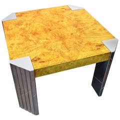 Milo Baughman Burl Wood and Polished Steel Coffee Table Milo Baughman Burl Wood and Polished Steel Coffee Table