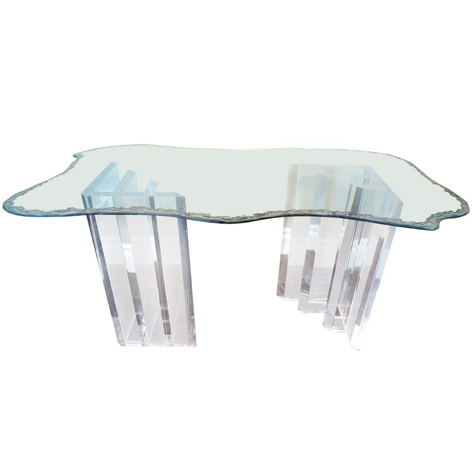 1970s Lucite and Glass Table