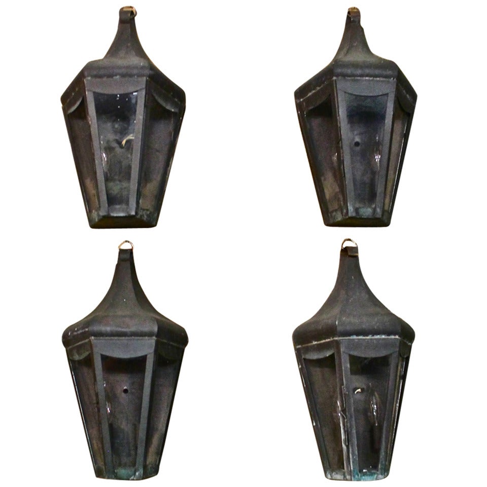 Set of Four Vintage Copper Wall Lanterns