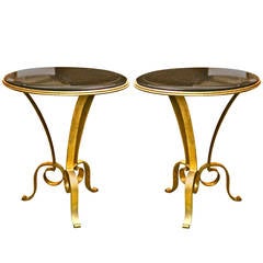 Pair of Forged Iron and Granite Tables