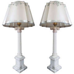 Pair of Marble Lamps with Parchment Shades