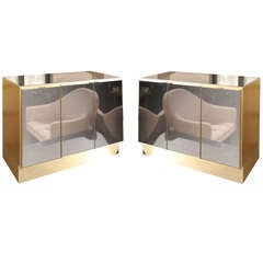 Pair mirrored console cabinets with 3 doors