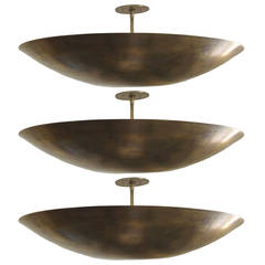 Three Large Brass "Shield" Hanging Fixtures