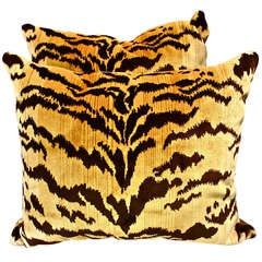 Pair of Scalamandre "Le Tigre" Silk Velvet Pillows