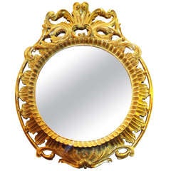 Round Carved Wood Mirror