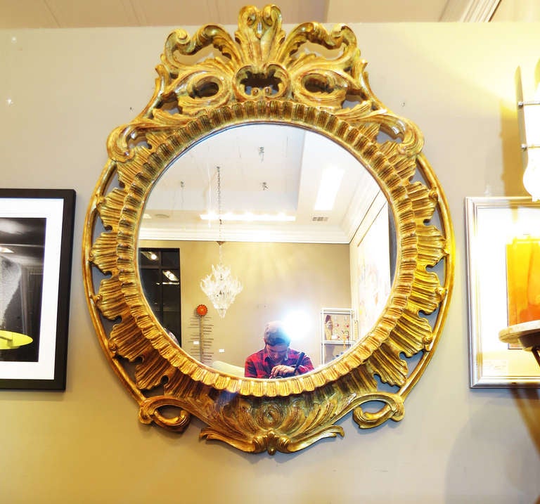 Round Carved Wood Mirror