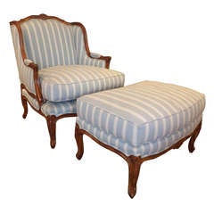 Louis XV Style Wingback Chair with Ottoman