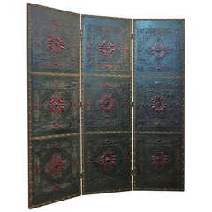 Spanish Revival 3-Panel Leather Screen