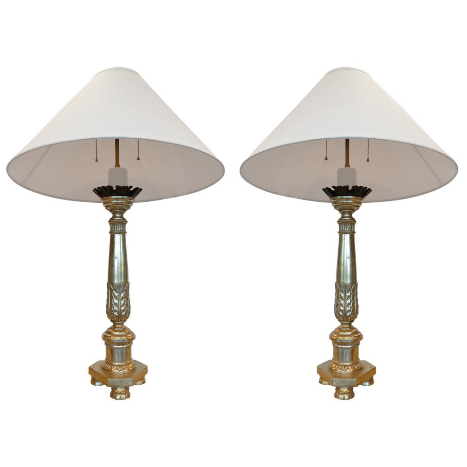 Pair of Silver Leaf Lamps