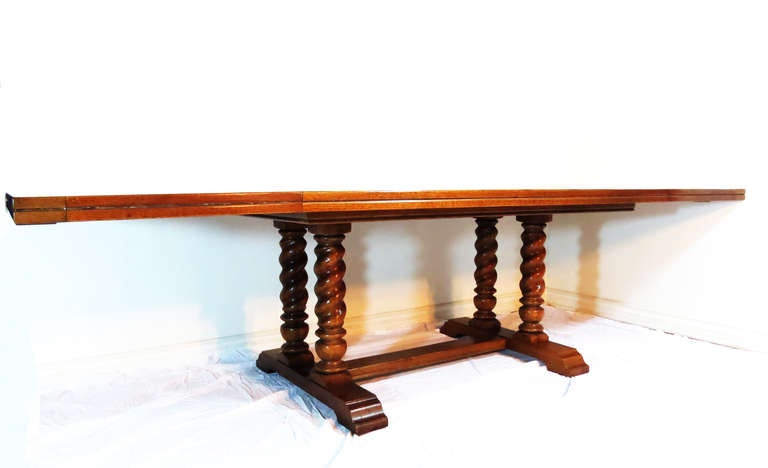 Mid-20th Century Jacobean Style Dining Table with Barley Twist Column Legs For Sale