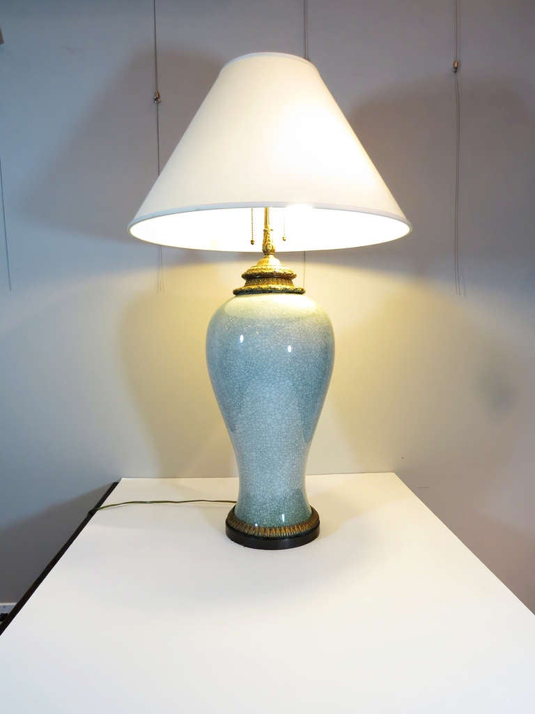 Oversized Ceramic Crackle Glazed Table Lamp at 1stDibs