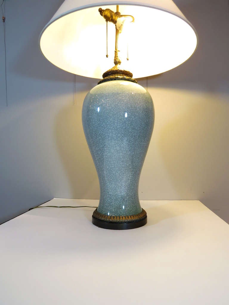 Oversized Ceramic Crackle Glazed Table Lamp at 1stdibs