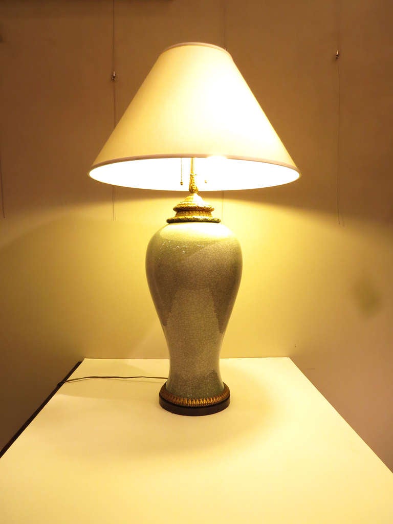 Oversized Ceramic Crackle Glazed Table Lamp at 1stDibs
