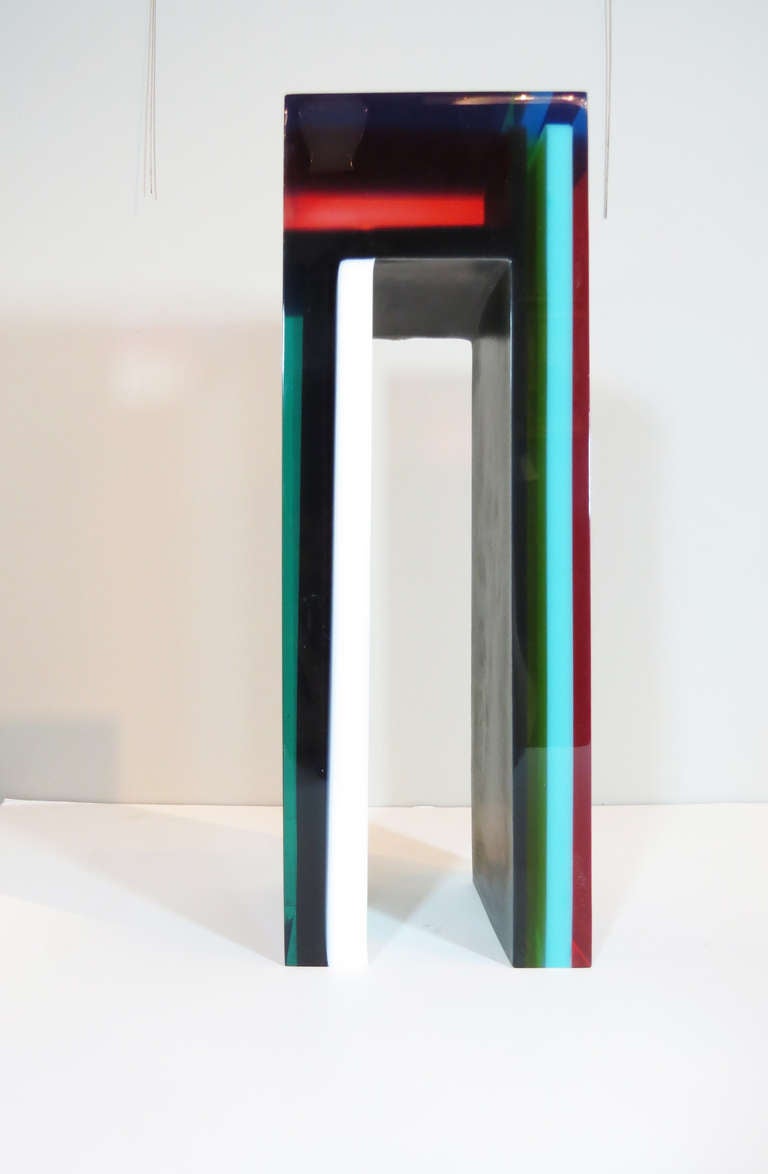 Tall acrylic sculpture by American artist Susan Fitzsimmons. 

About the Artist:

Fitzsimmons is originally from St. Louis, Missouri. She lived in New York for more than 23 years where she had several one-person shows at Just Above Midtown