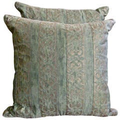 Pair of Vintage Gold & Green Fortuny Pillows