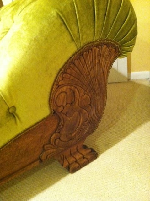 Wood Late 19th C, velvet chaise