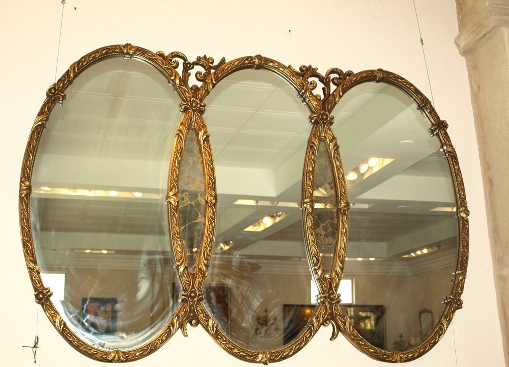 Antique French Style Triple Gold Wall Mirror