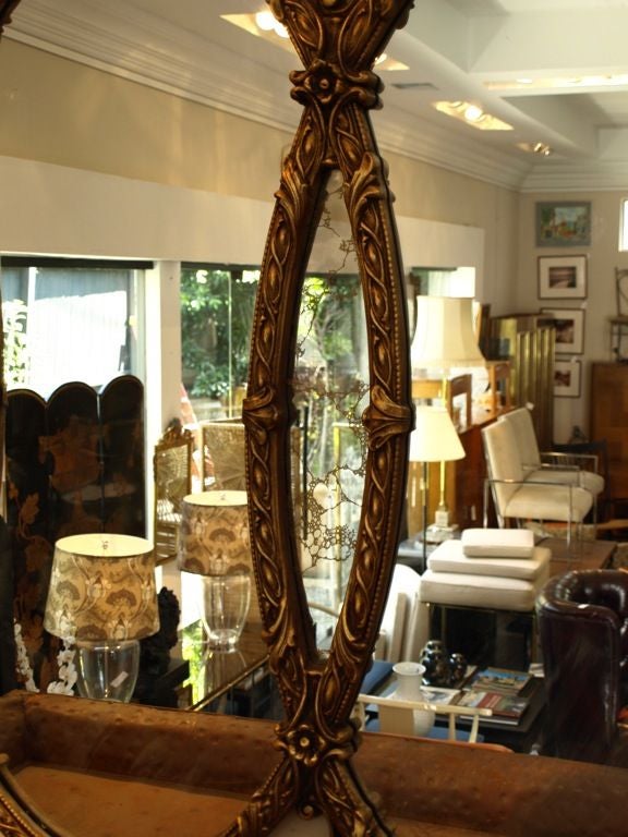 Glass Antique French Style Triple Gold Wall Mirror