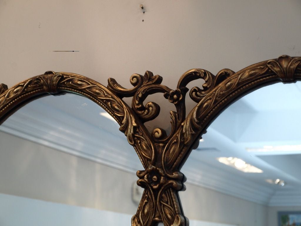 Antique French Style Triple Gold Wall Mirror 2