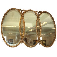 Antique French Style Triple Gold Wall Mirror