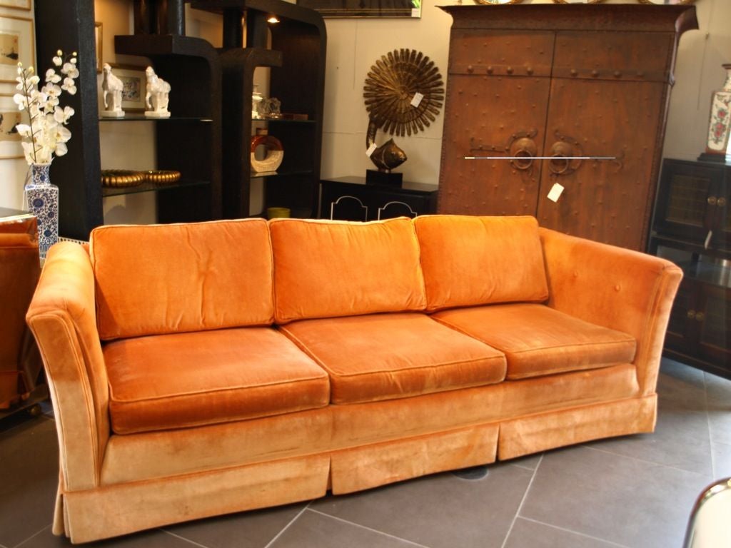 Mid Century Dunbar style orange velvet 3 seats sofa at 1stdibs