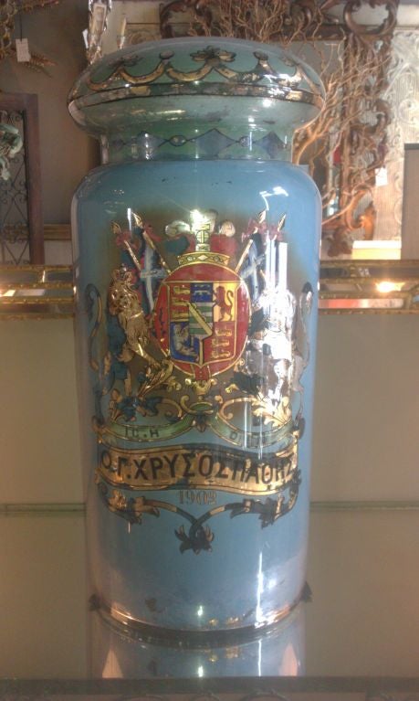English apothecary jar circa 1902