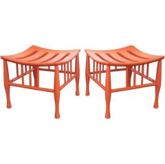 Pair of Persimmon Lacquer Thebes style vintage stools